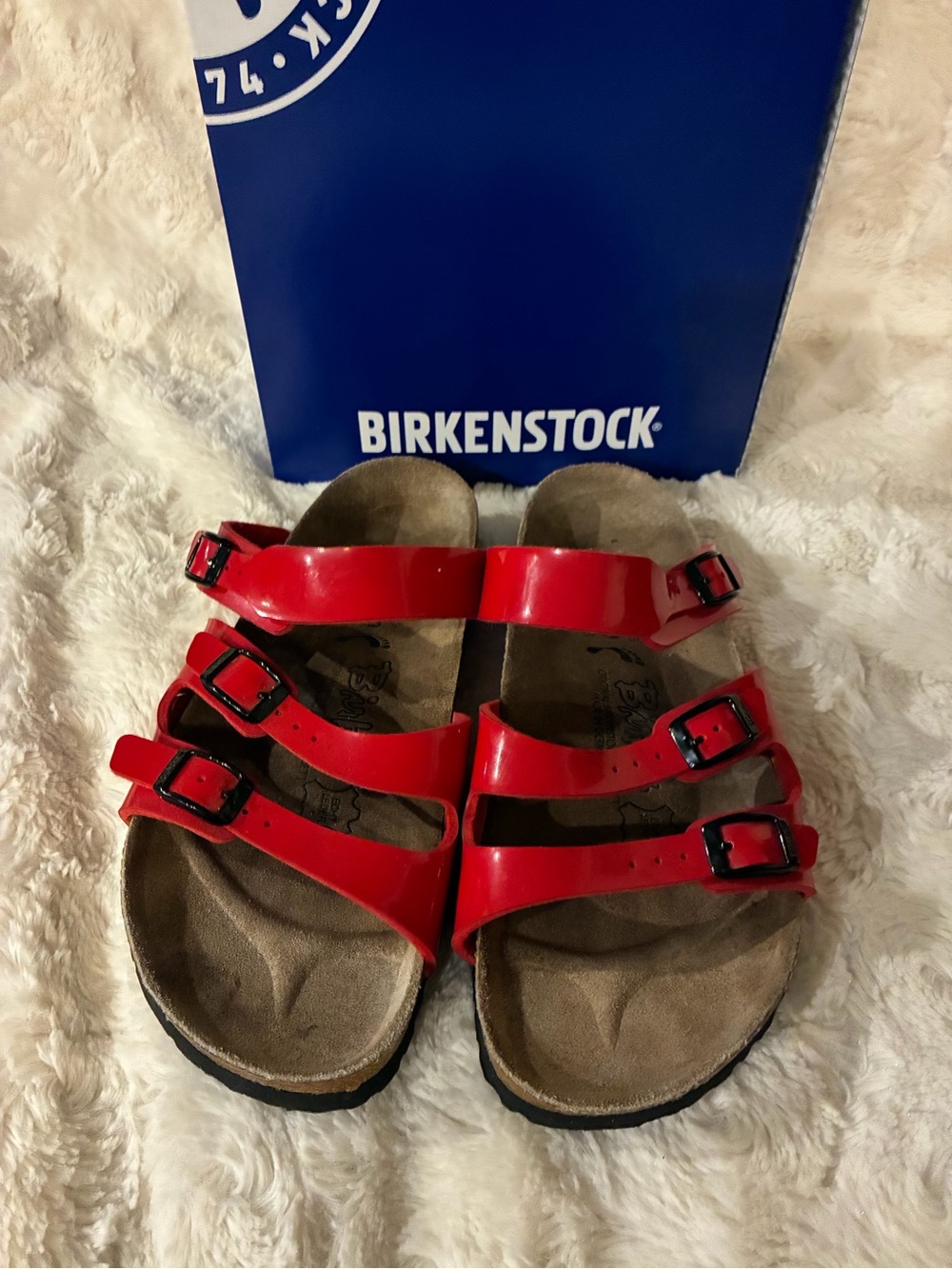 Birkenstock Florida Birki Red Triple-Strap Sandals size 8-8.5